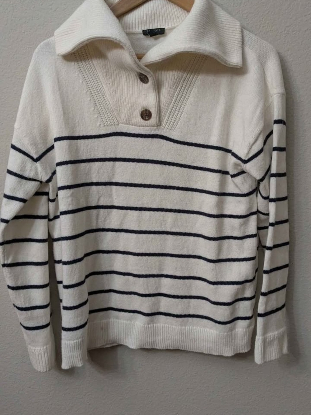 Talbots Cream and Navy Striped Collared Pullover